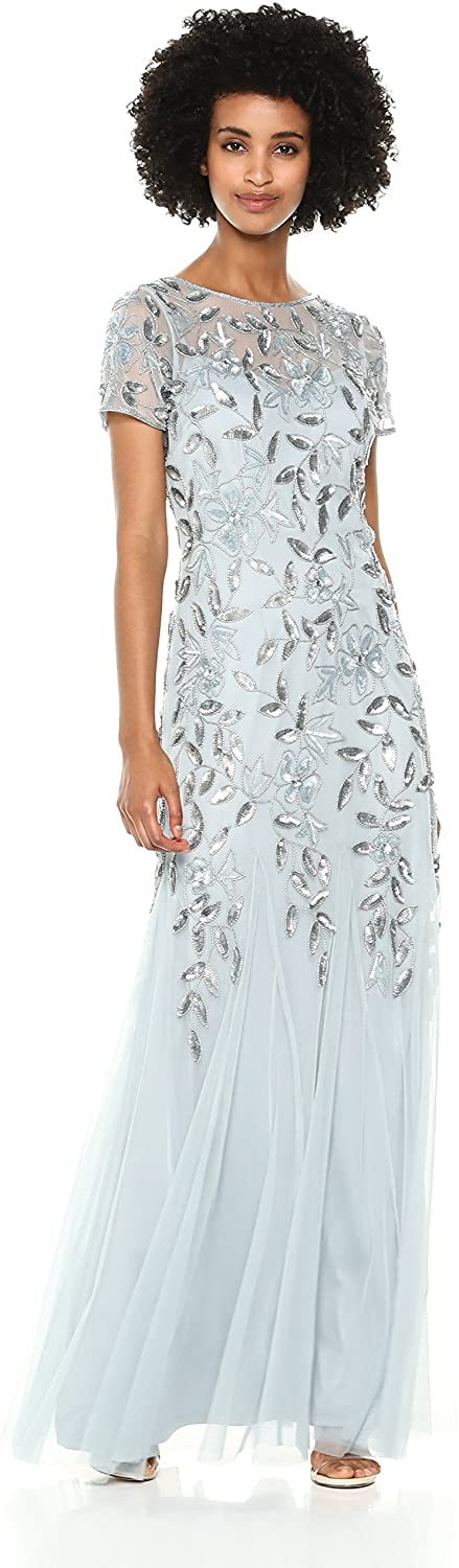 Adrianna Papell Womens Beaded Gown with Godets