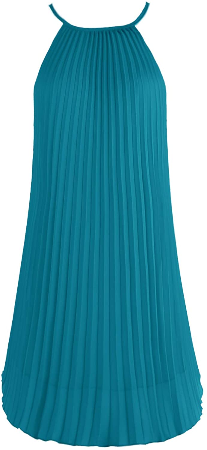 Ellames Women's Summer Spaghetti Strap Pleated Casual Swing Midi Dress with Belt