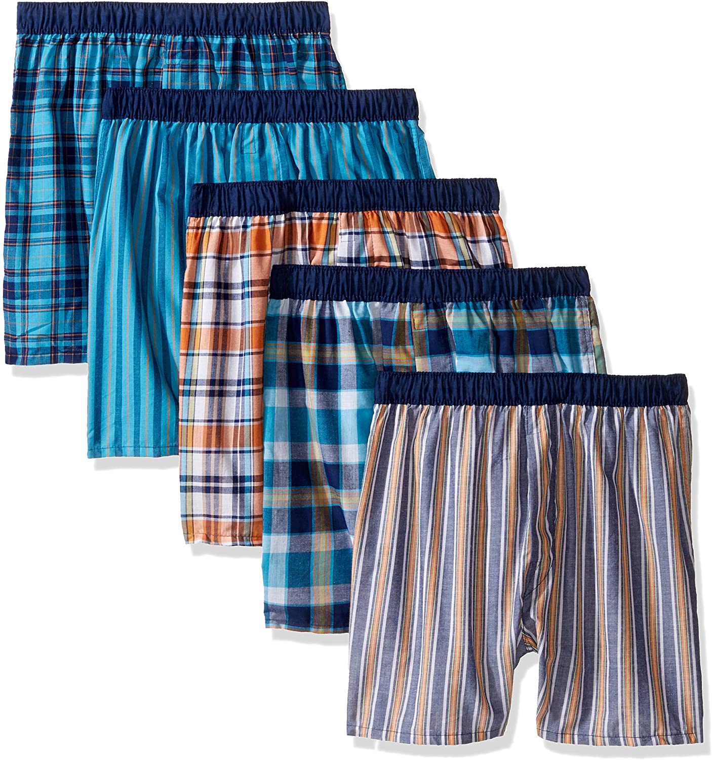 Fruit Of The Loom Boys Big Woven Boxer Covered and Uncovered Waistband Pack of 5 