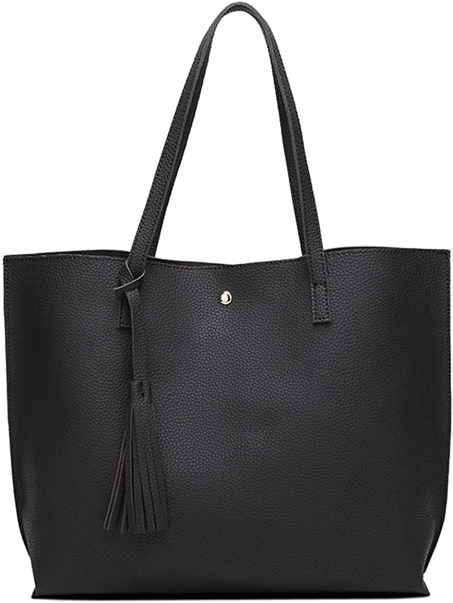 Big Capacity Tassel Handbag Womens Soft Faux Leather Tote Shoulder Bag from Dreubea 