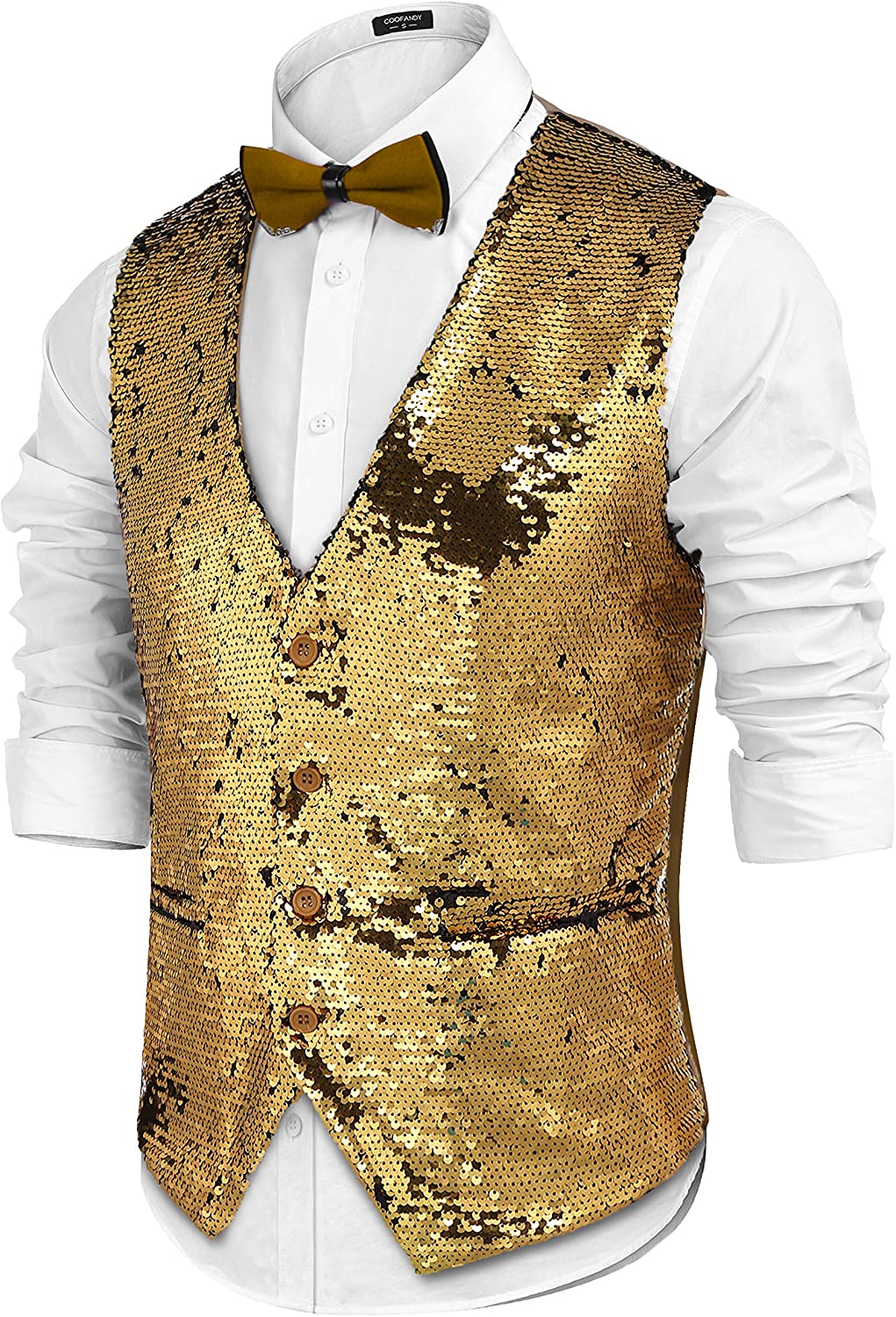 COOFANDY Men's Slim Fit Sequins Vest V-Neck Shiny Party Dress Suit ...