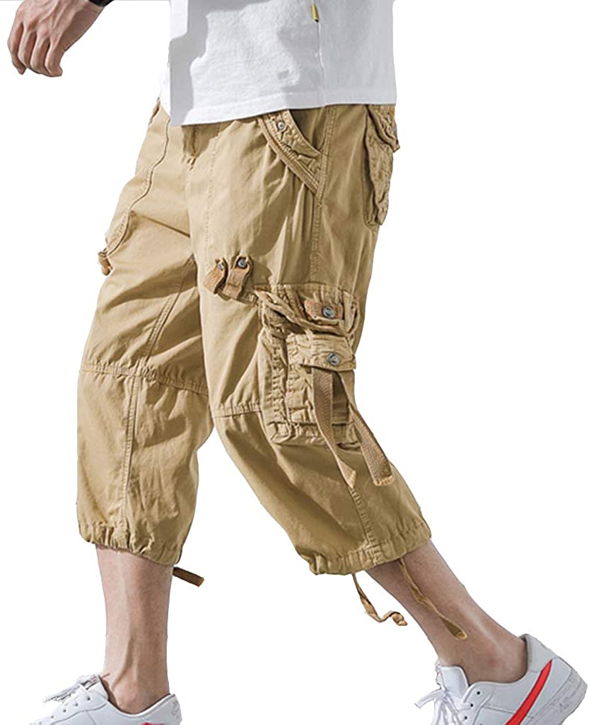 Buy Men's 3/4 Capri Cargo Pants Below Knee Cotton Cropped 15