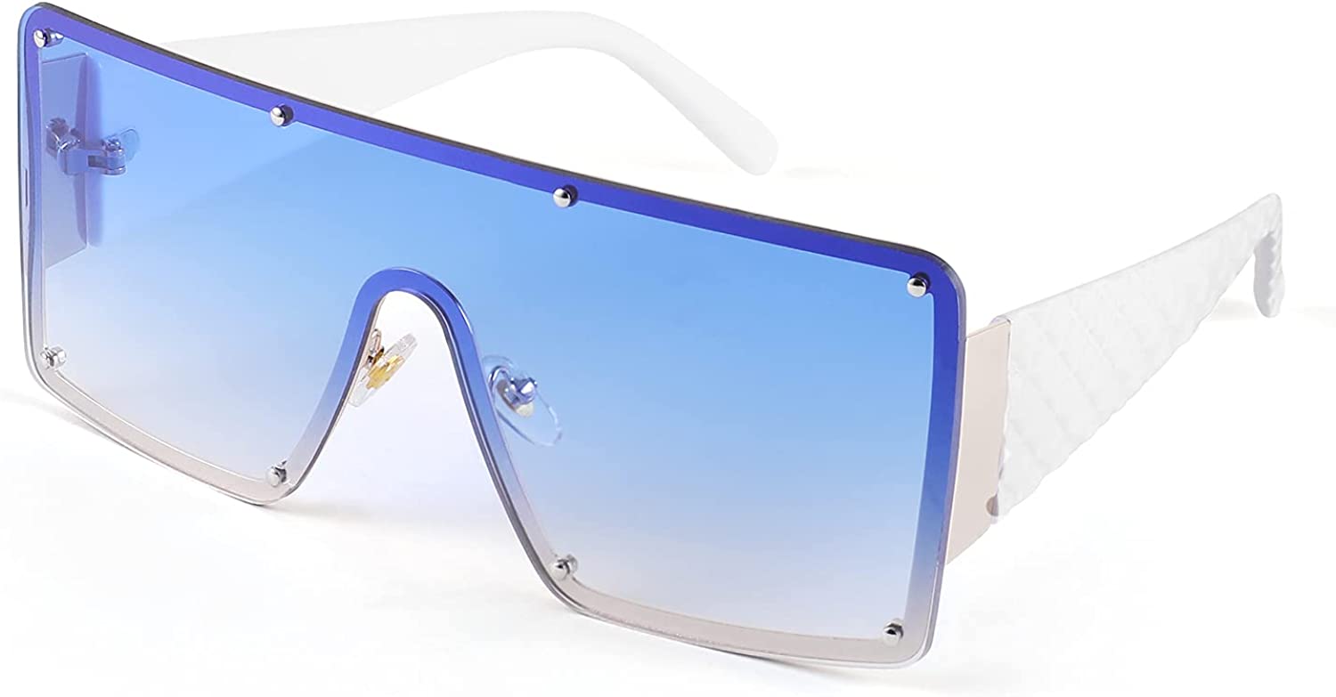 FEISEDY Womens Fashion Flat Sunglasses oversized Square Style Single-Beam thick frame Unisex Shades Sunglasses UV400 B1437 