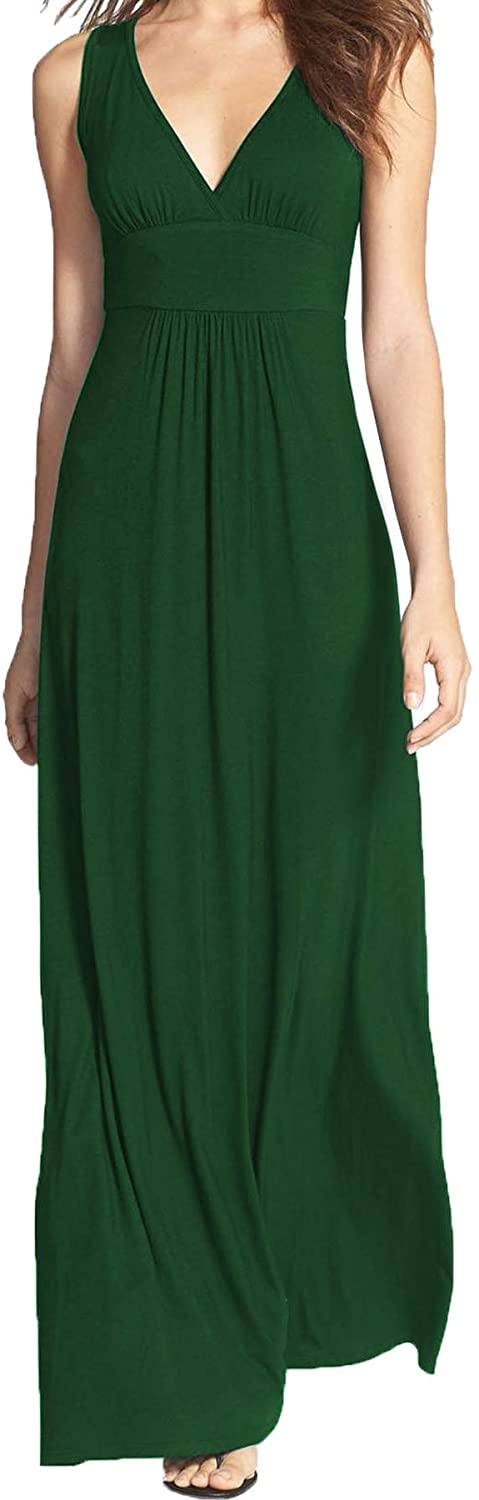 Selowin Womens High Waist Tummy Control Split Maxi Dress V Neck Casual  Loose Dresses Green M - ShopStyle