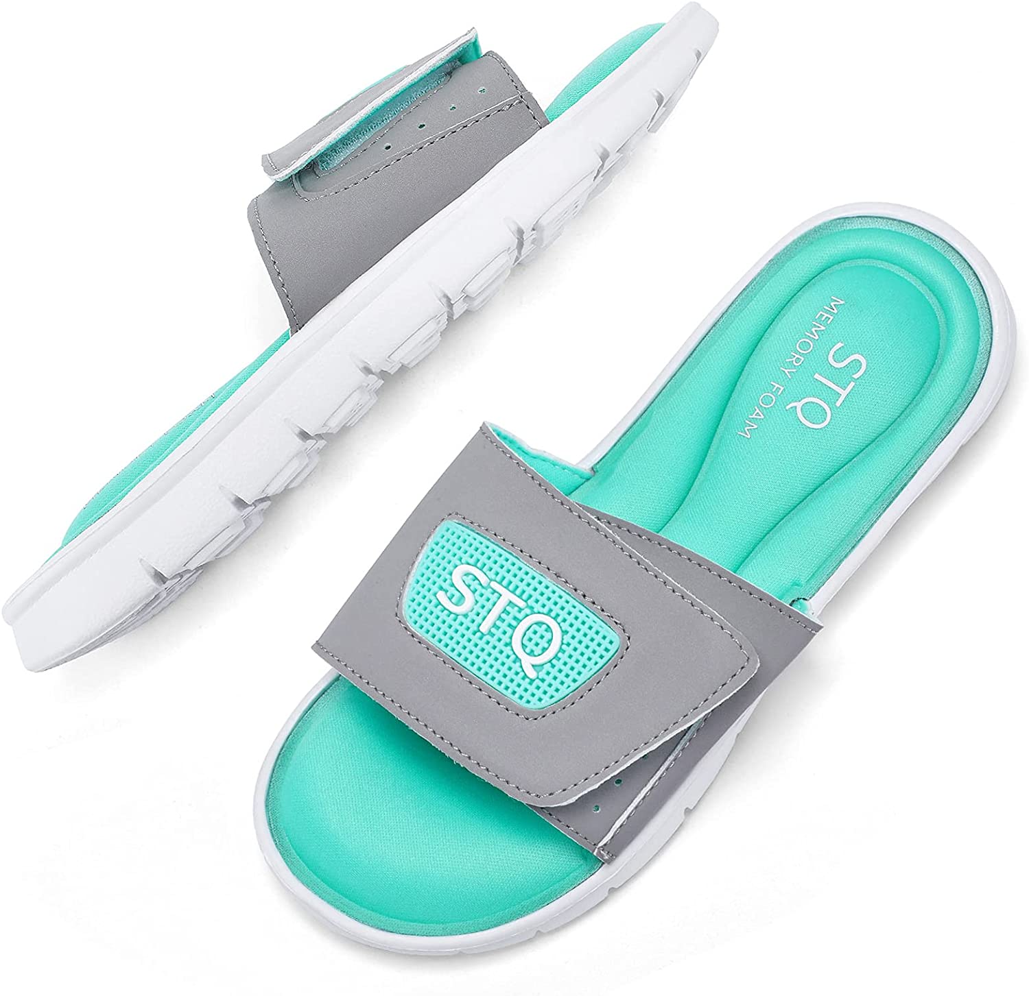 STQ Unisex Womens Mens Arch Support Slides Double Adjustable Buckle Sport Recovery EVA Sandals for Indoor Outdoor 