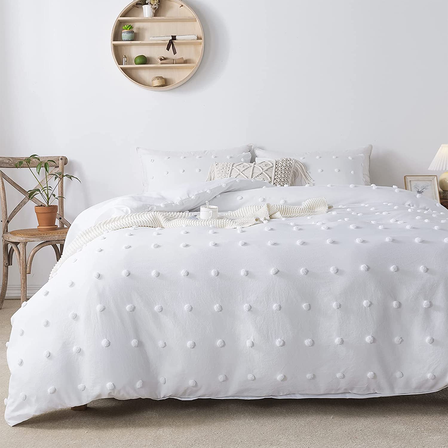 Andency White Tufted Dot Duvet Cover Full Size (79x90 inch), 3 Pieces (1  Jacquar