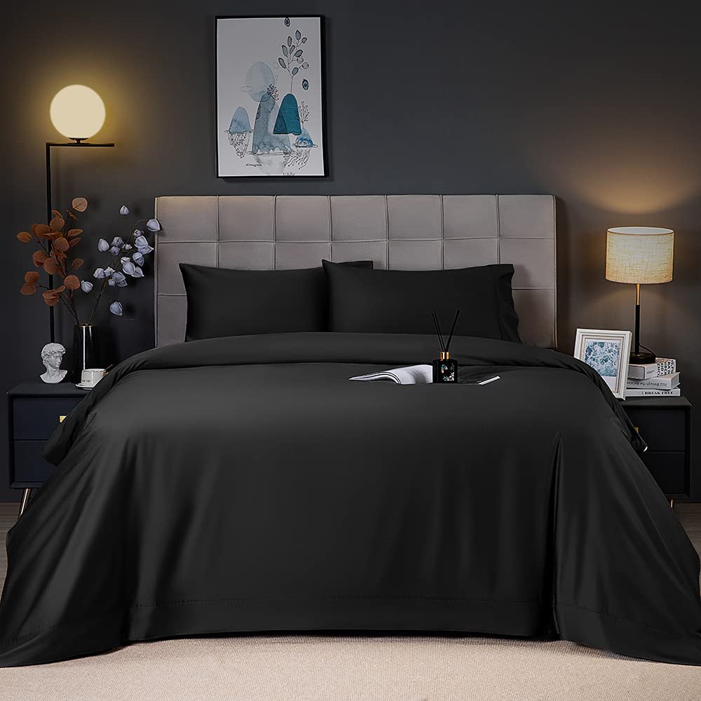 Shilucheng 100% Bamboo Sheets Set King Size 1800 Thread Count Cooling and Soft Bed Sheets,16 Inch Deep Pocket,Breathable,Pilling Resistant and Comfortable-4PC King,Black 