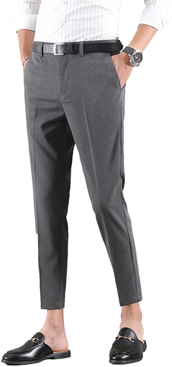 Men's Suit Pants Ankle-Length Black Dress Pants Formal Business Straight  Slim Fit Korean Style Casual Trousers Grey White Blue - AliExpress