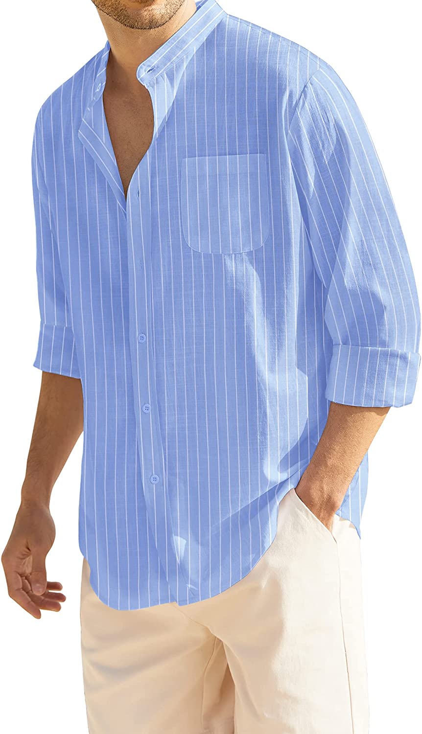 COOFANDY Men's Casual Linen Shirts Short Sleeve Button Down Shirt
