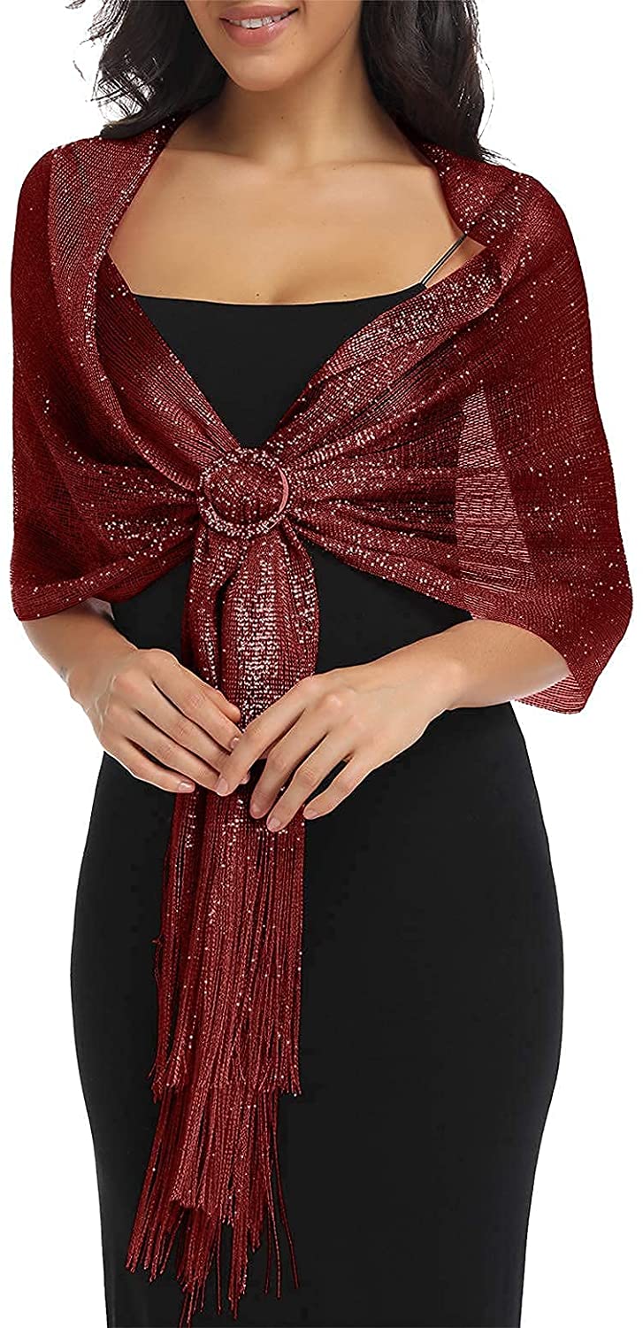 Banette Sparkling Metallic Shawls with Buckle Wraps for Evening Party Dresses 