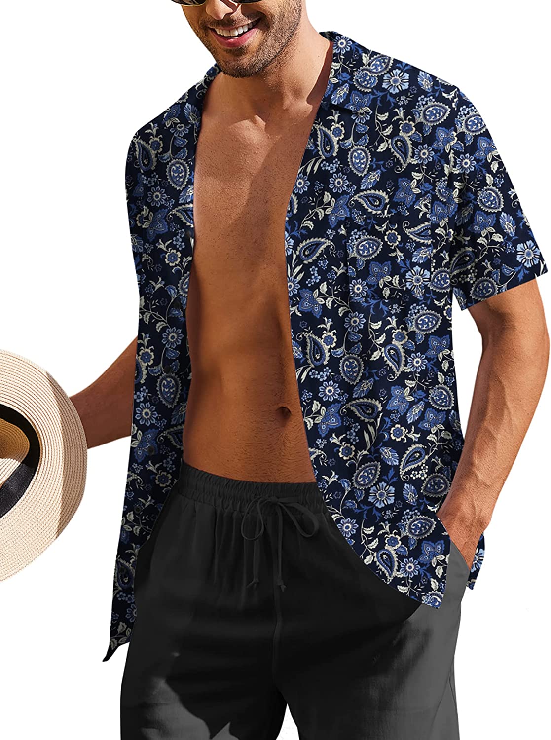 COOFANDY Men's Hawaiian Shirt Short Sleeve Casual Button Down Floral  Printed Beach Shirts with Pocket at  Men’s Clothing store