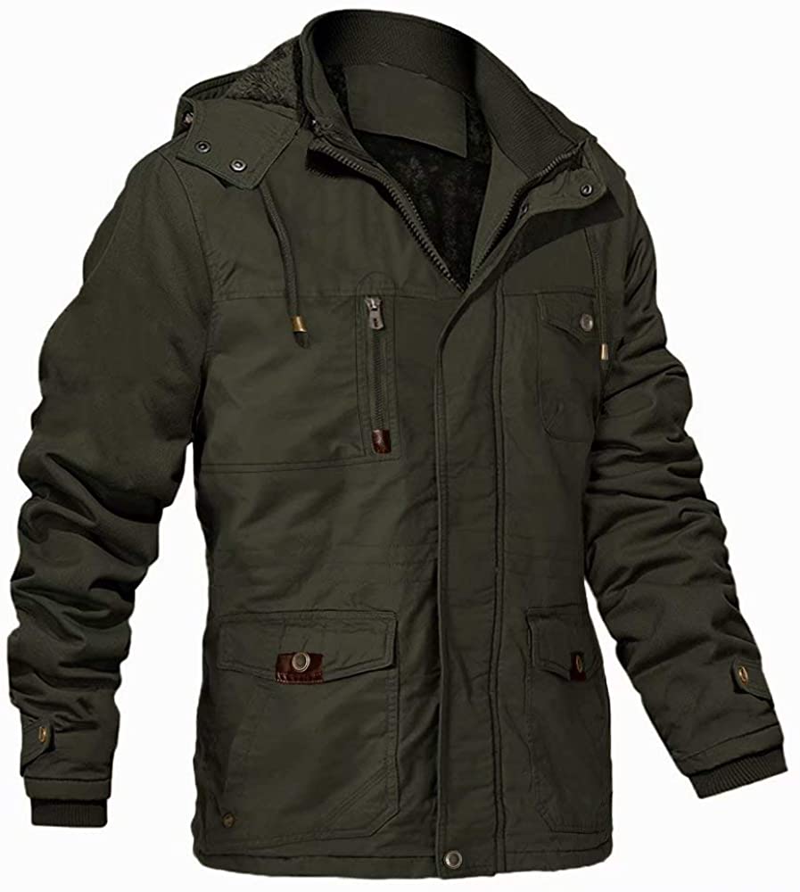 MAGCOMSEN Men's Winter Jackets Bomber Jacket Zipper Pockets Padded Coats Warm Windproof Outwear