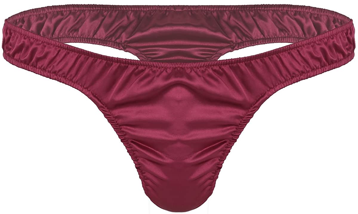 MSemis Men's Satin Silk Thong Underwear Sissy G-String T-Back Low Rise ...