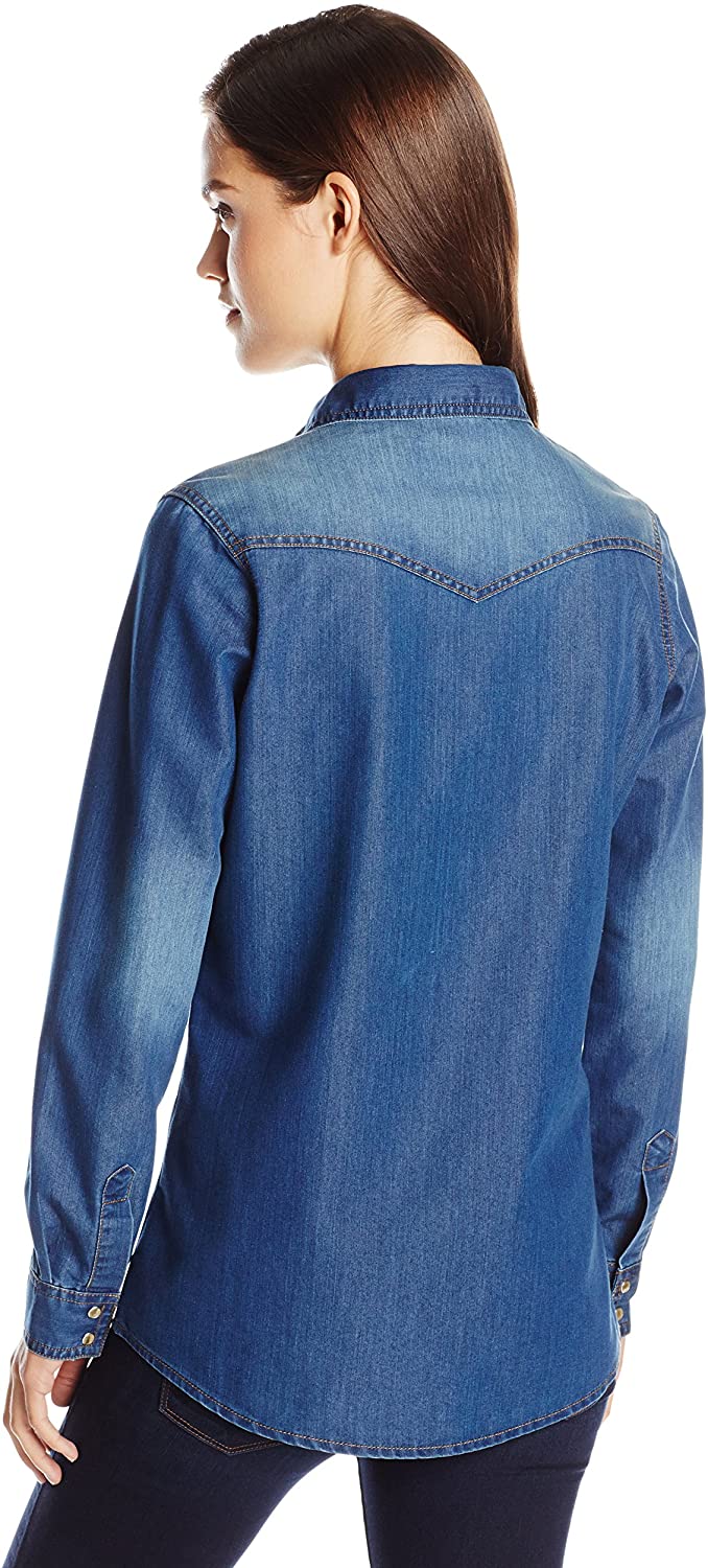 Wrangler Women's Long Sleeve Western Yoke Denim Snap Shirt | eBay