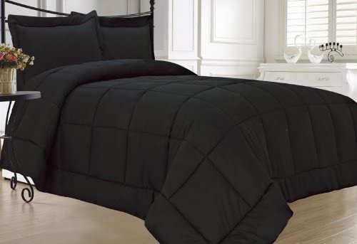 KingLinen Down Alternative 3 Pcs Comforter Set, Queen, Black