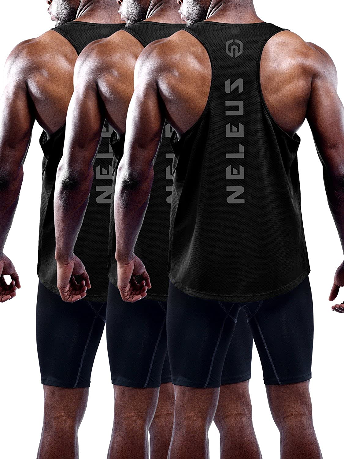 Neleus Men's 3 Pack Mesh Workout Muscle Tank Top,5007,Black,Dark
