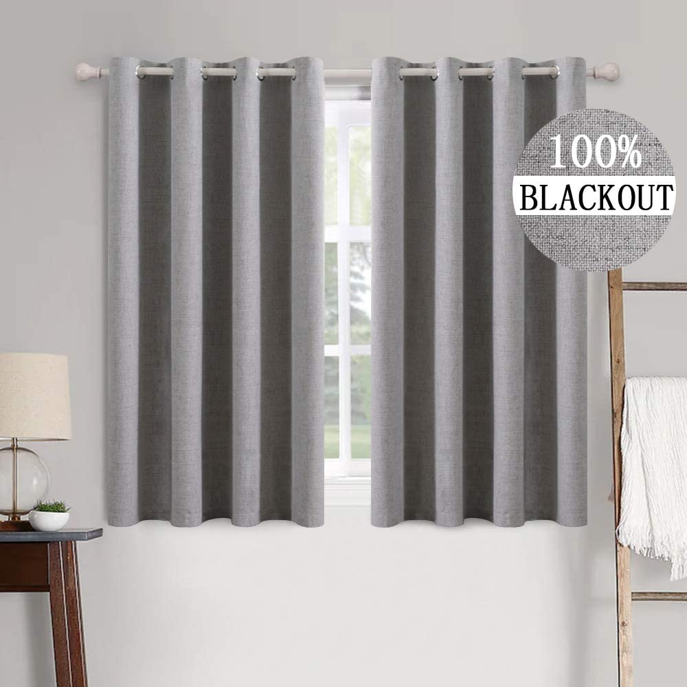 MIULEE Linen Textured Curtains for Bedroom Solid 100% Blackout