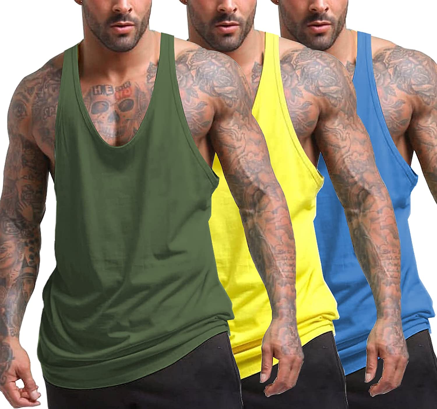 COOFANDY Men's 3 Pack Tank Tops Gym Workout Shirt Y-Back Sleeveless Muscle  Fitne