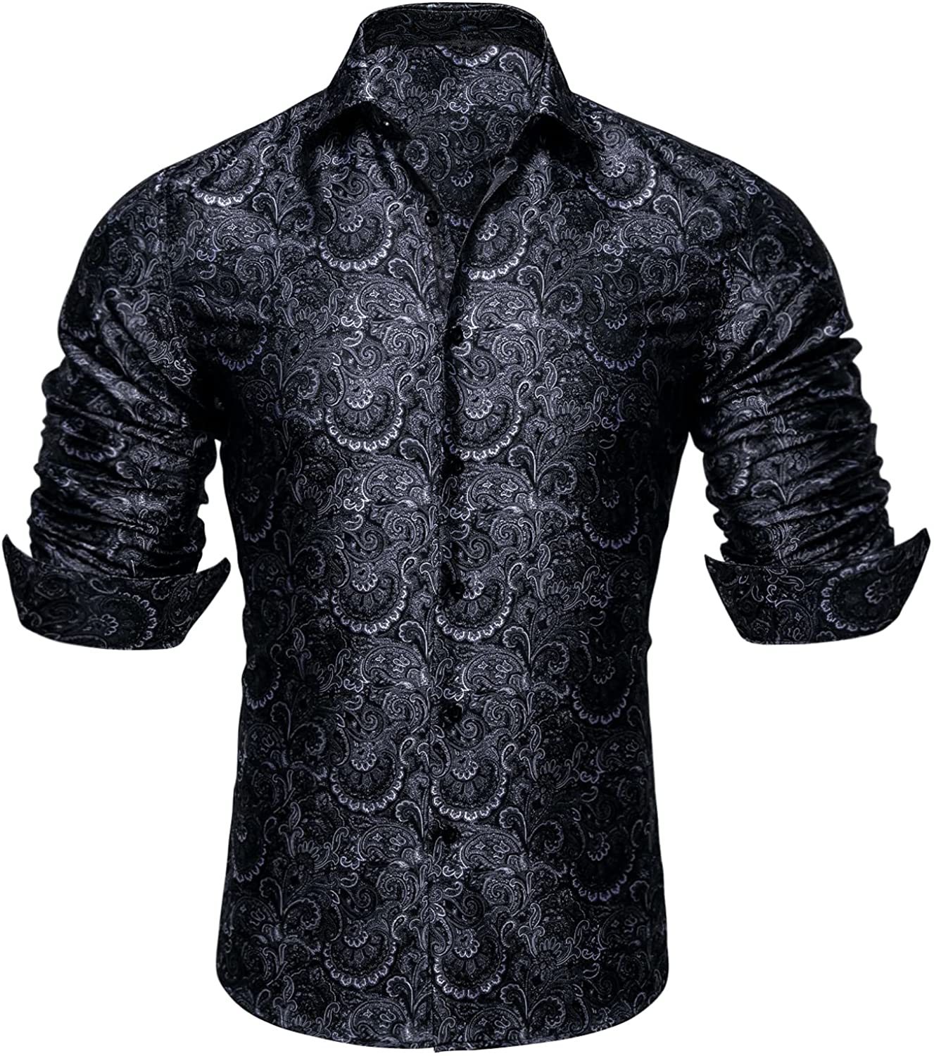 Men's Silk Shirt Paisley Flower Long Sleeve Relaxed Fit Button 