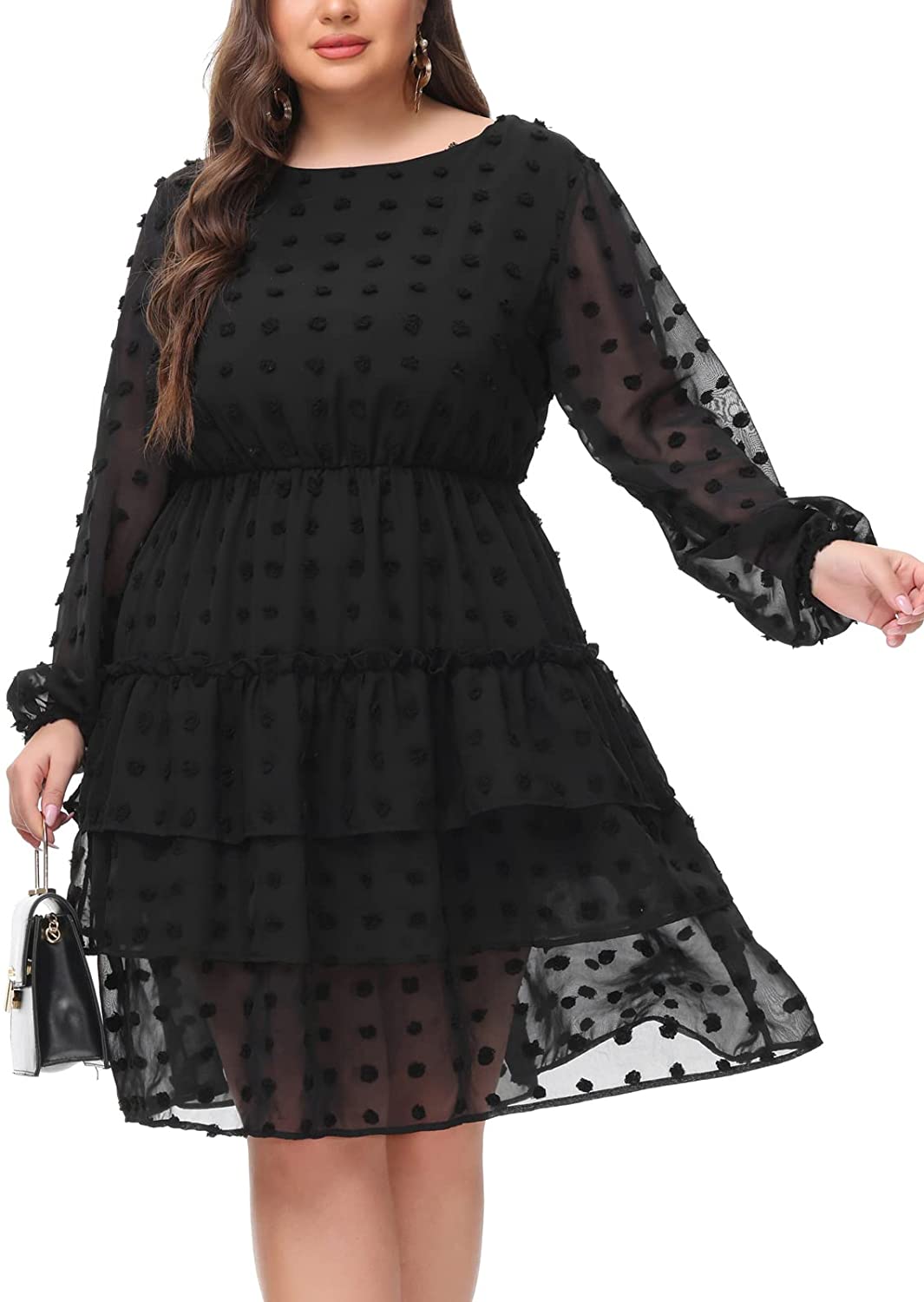 Hanna Nikole Plus Size Black Dress Women Babydoll Dot Chiffon Long Sleeve  Empire Waist Dresses 22W : : Clothing, Shoes & Accessories