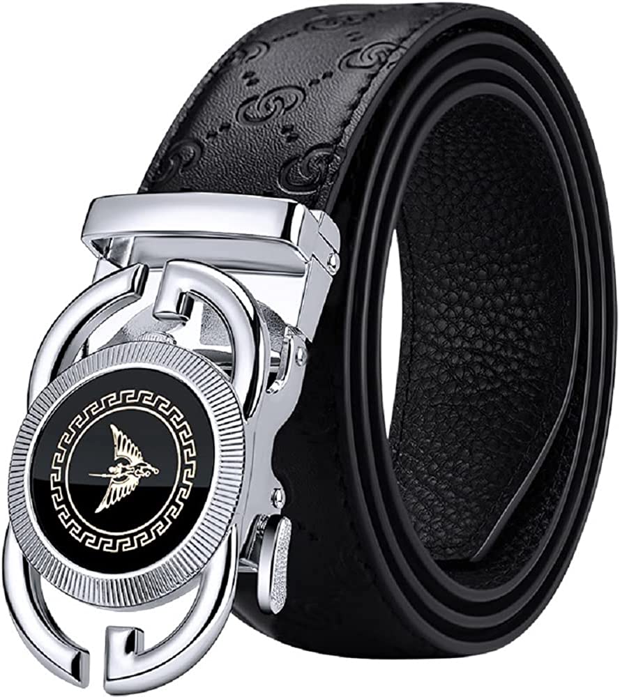 VANNANBA Mens Fashion Leather Belt with Ratchet Automatic Buckle