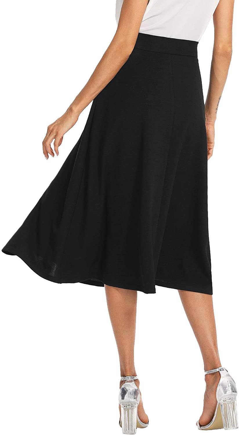 SheIn Women's Casual High Waist A Line Pleated Midi Skirt with Pockets ...