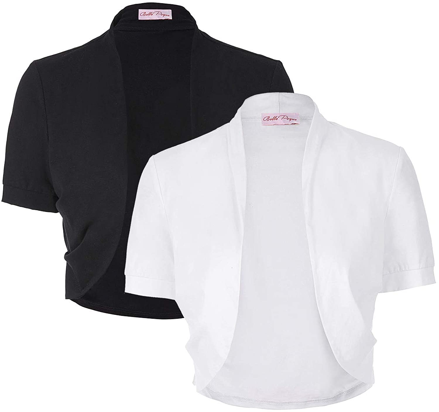 Belle Poque Womens Short Sleeve Shrug Open Front Cotton Cardigan Bolero Jacket