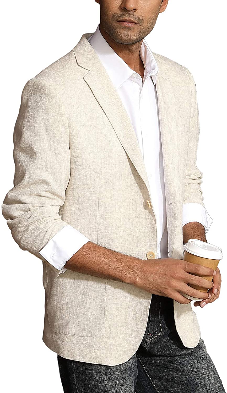 PJ PAUL JONES Men's Casual Slim Fit Linen Jacket Lightweight 2 Button  Blazer Spo