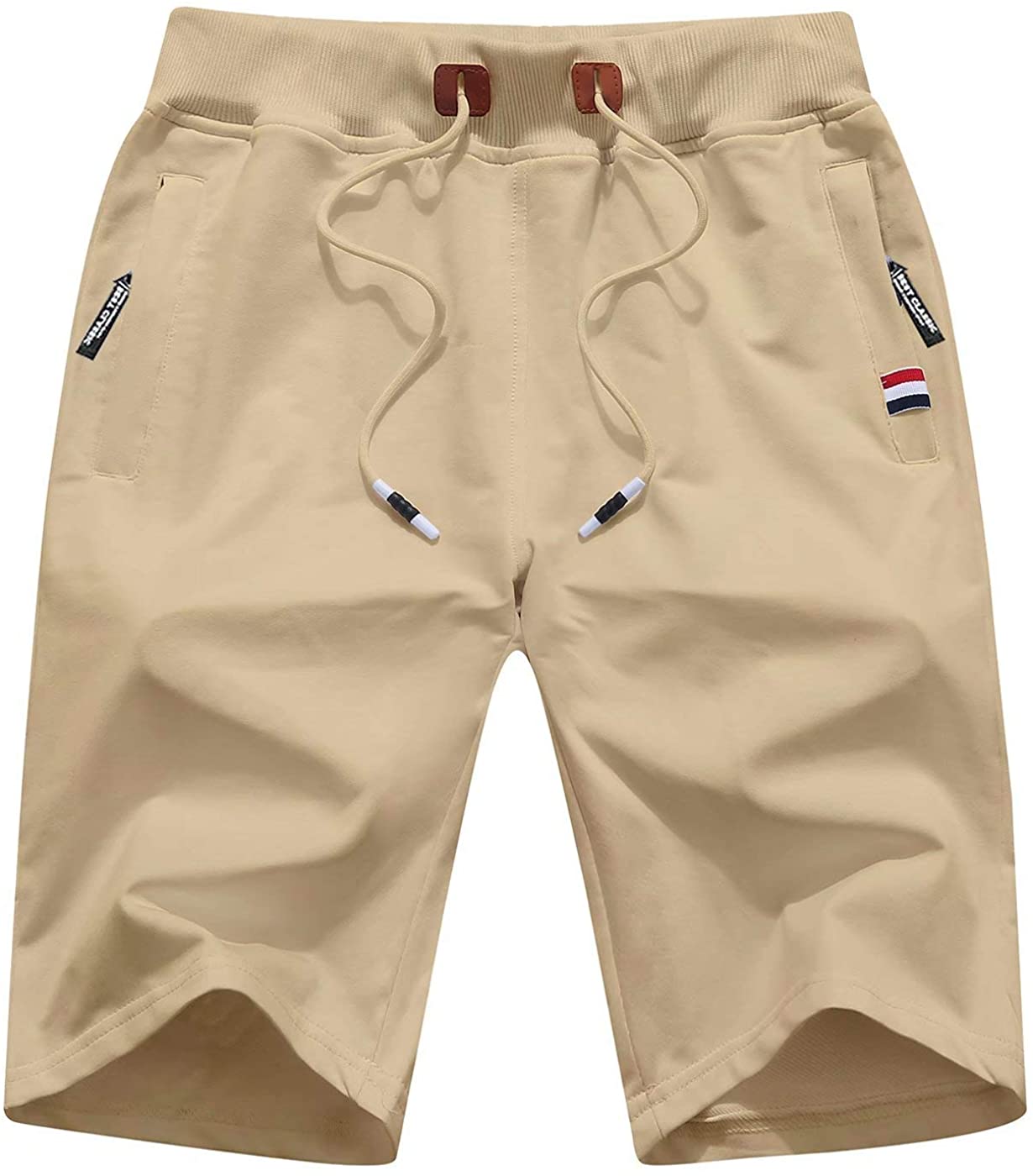 Tyhengta Mens Casual Shorts Elastic Jogger Shorts with Zipper Pockets