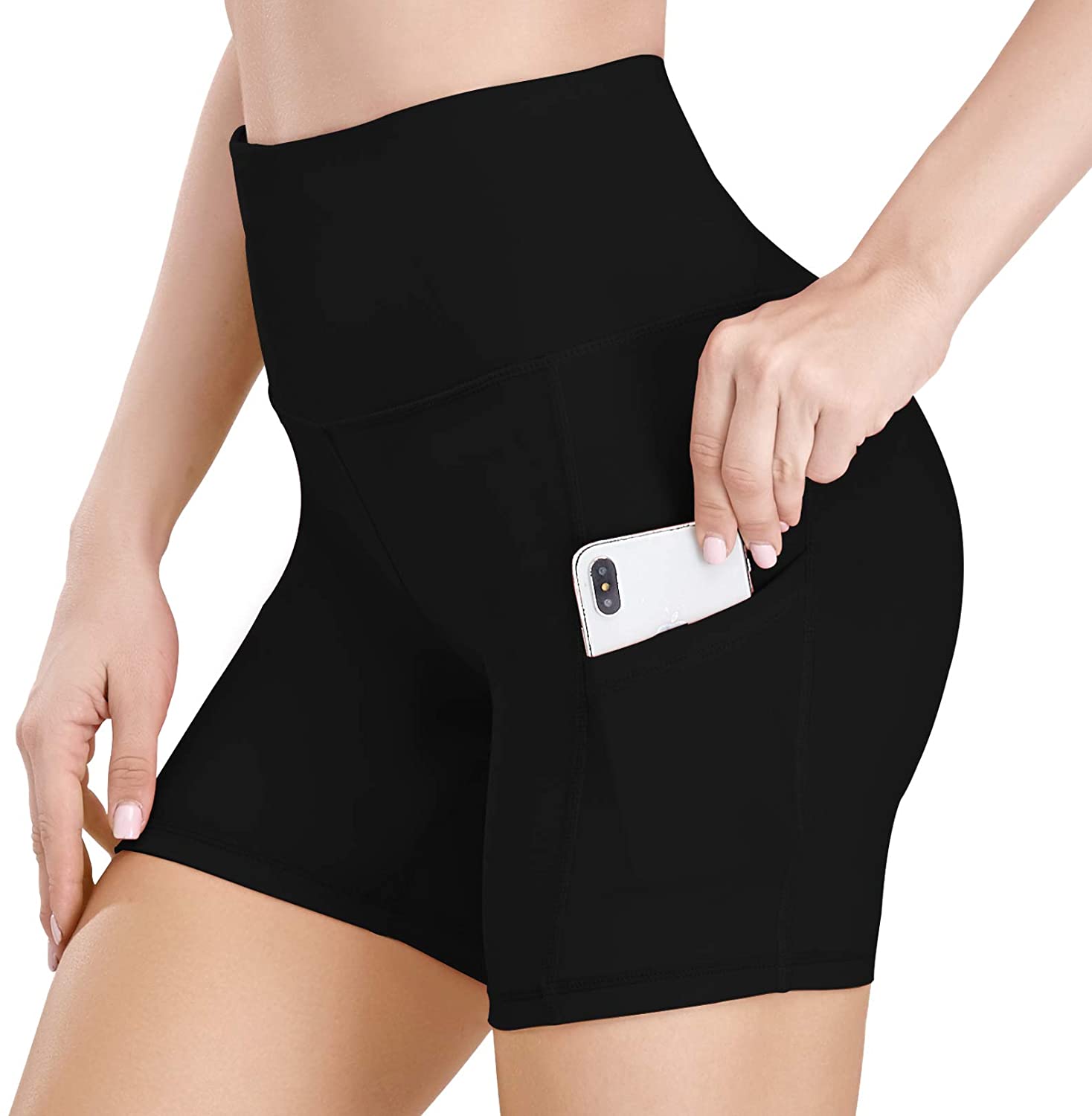RIMLESS 7 High Waist Yoga Shorts for Women Tummy Control Athletic Workout Running Shorts with Side Pockets 