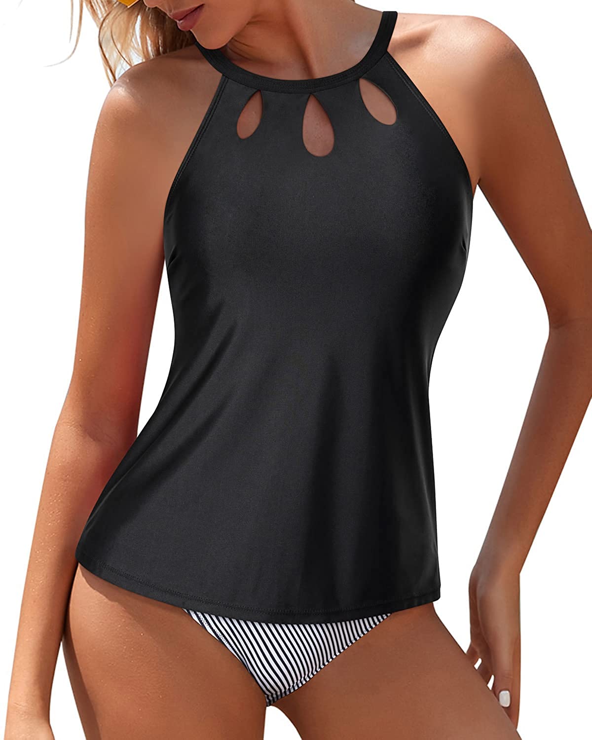 Yonique Women 2 Piece Swimsuit Tummy Control Tankini Top with Skirt Bottom  Halter V-Neck, navy : : Fashion
