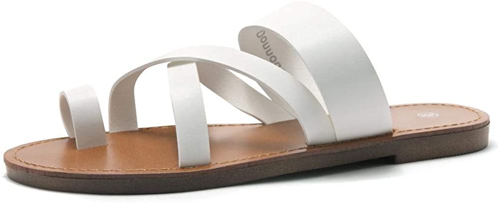 Herstyle Donnoddi Women’s Slip On Flip Flops Gladiator Shoes Open Toe Loop Flat Sandals