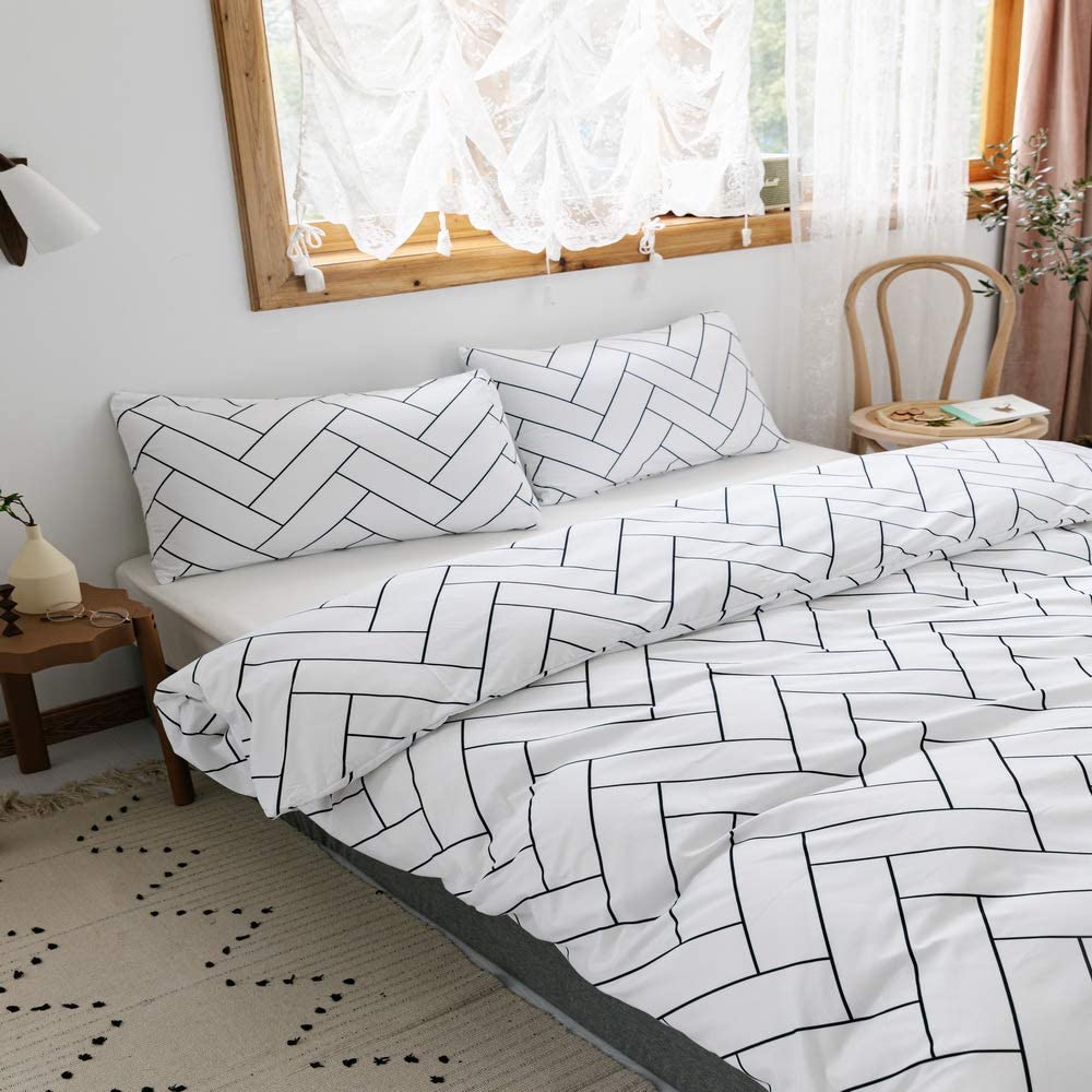 Smoofy 3 Piece Comforter Sets White Zigzag Bedding Chevron