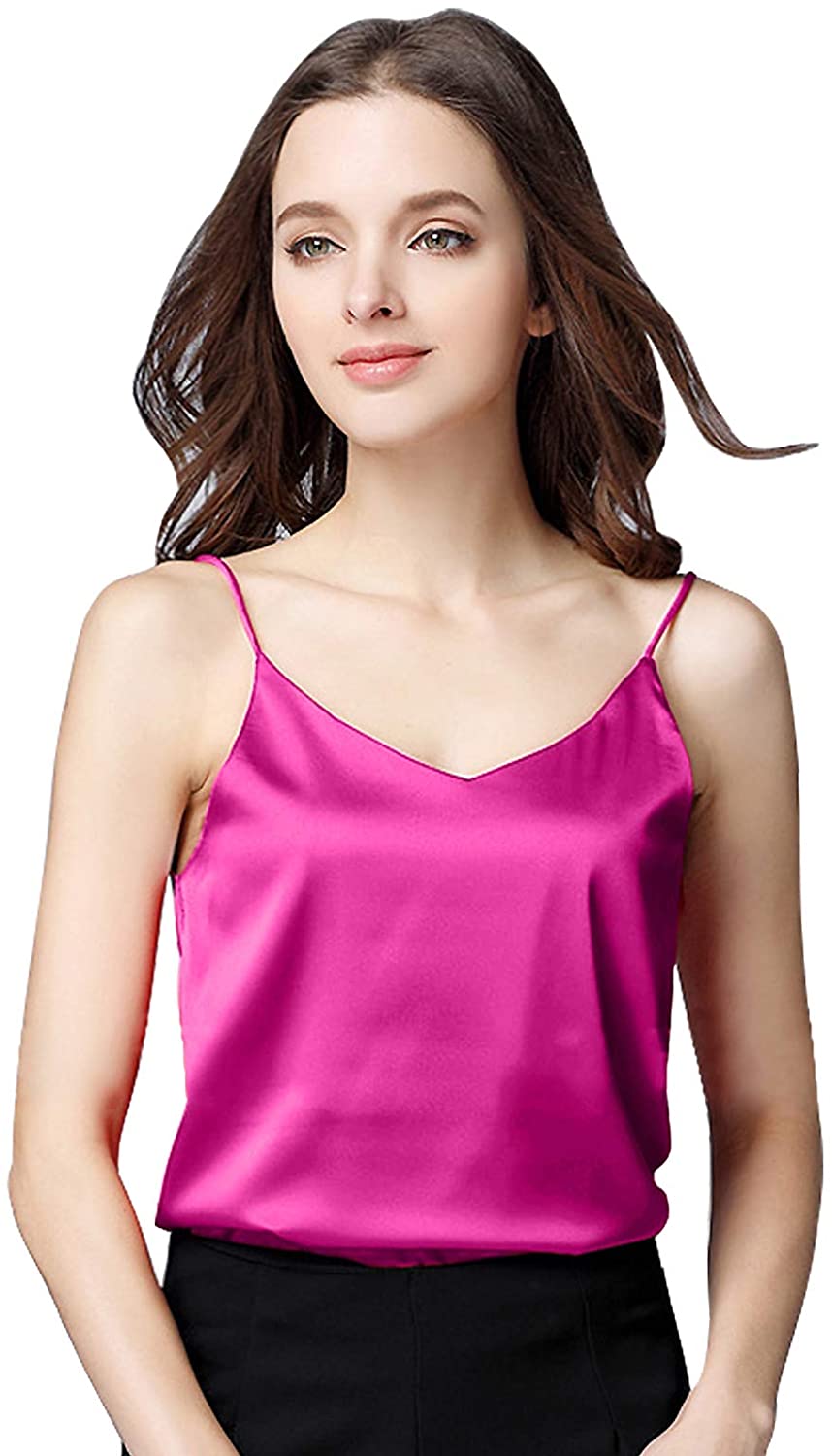 SEAUR Women's Silk Satin V Neck Sleeveless Tank Tops Casual Camisole Basic Tank  Shirt M at  Women's Clothing store
