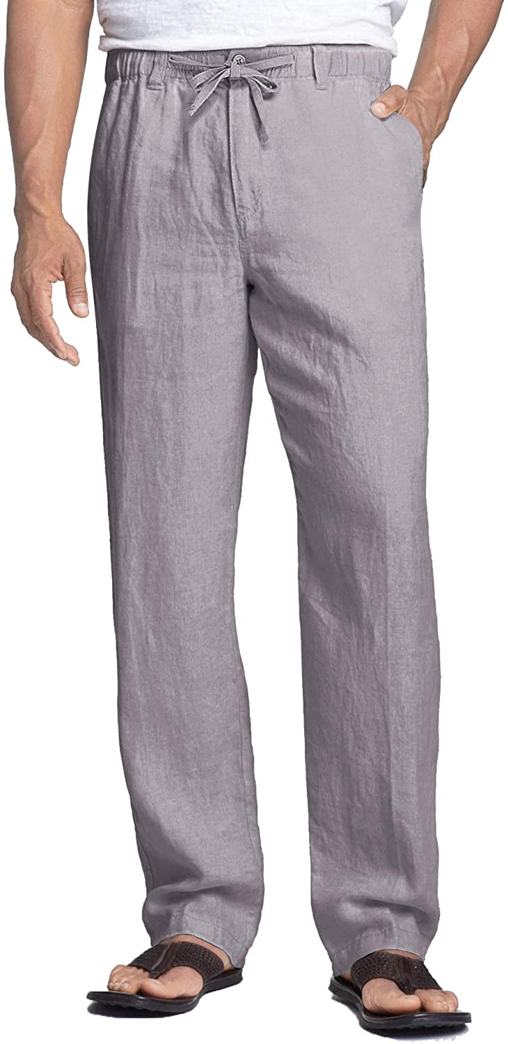 COOFANDY Men's Casual Linen Pants Elastic Waist Drawstring Cotton Trousers 