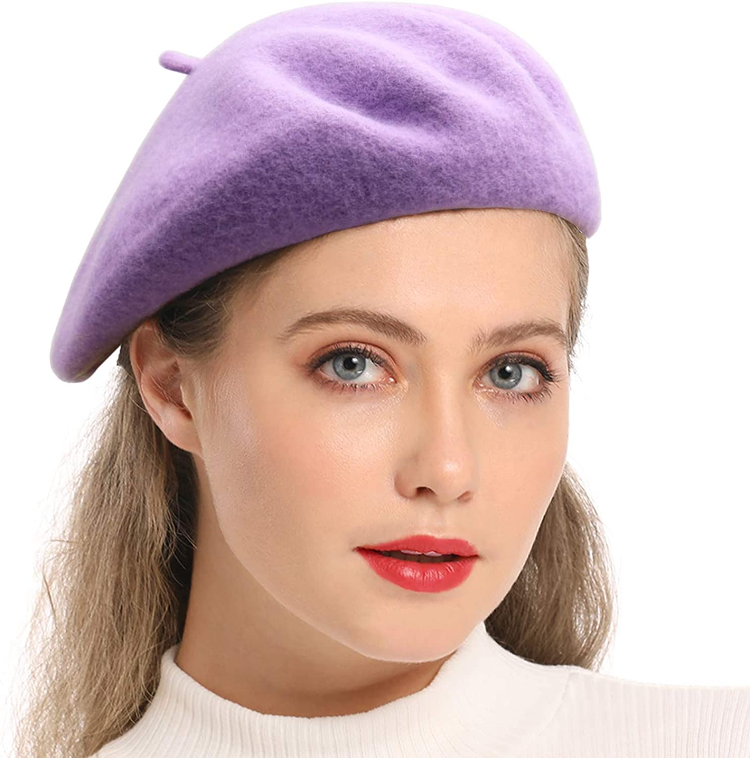 einfarbige französische warme Wintermütze für Frauen Mädchen Dame … Wheebo Wool Beret Hat 