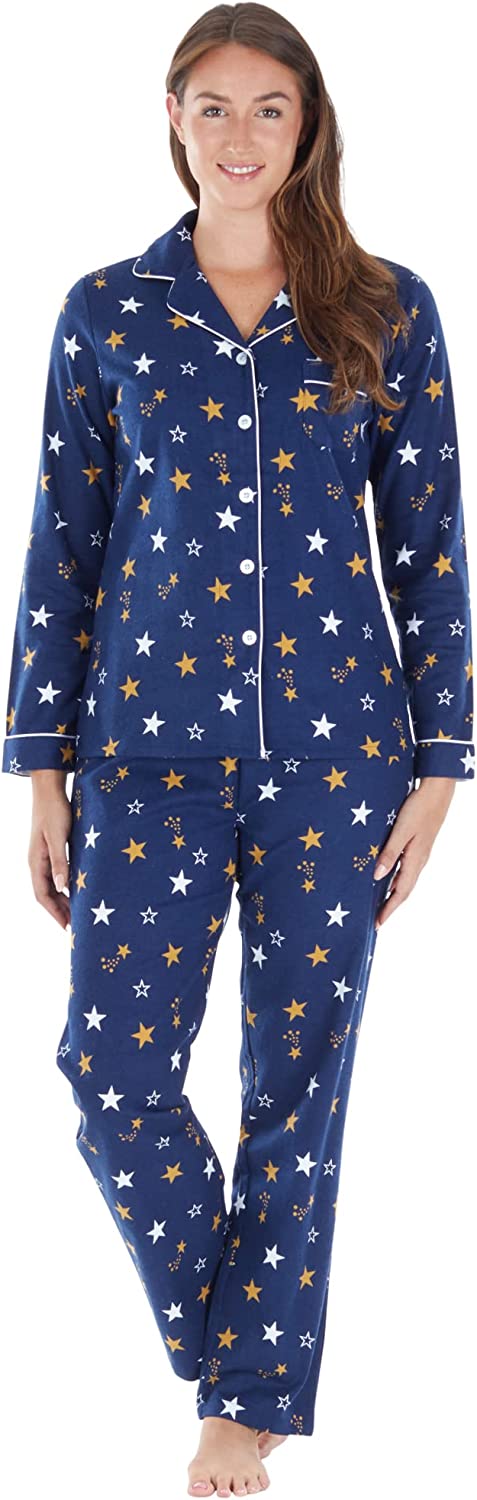 PajamaMania Women's Cotton Flannel Long Sleeve Button-Down Pajamas PJ Set