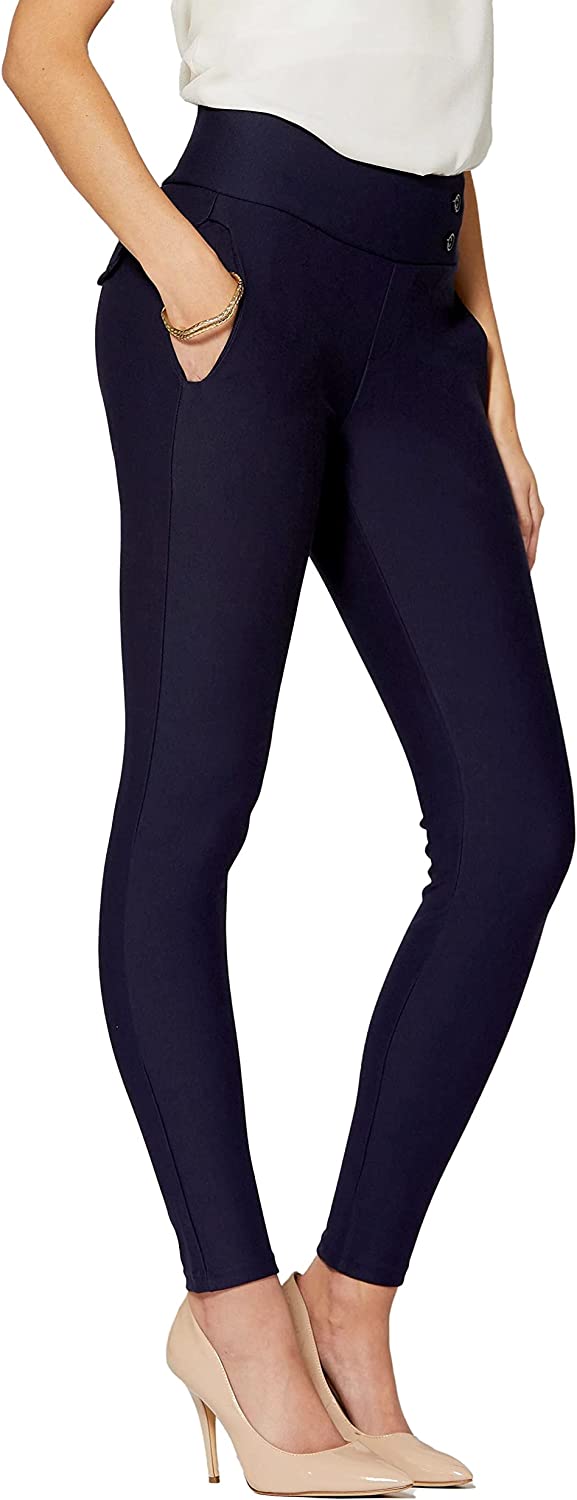  Premium Womens Stretch Dress Pants - Wear To Work - Ponte  Treggings - Slim Leg