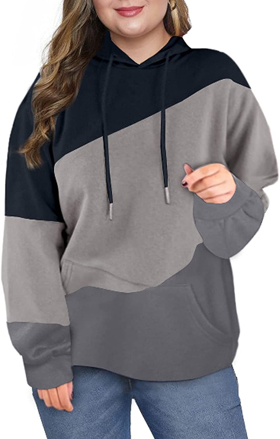  Eytino Womens Plus Size Hooded Sweatshirts Long Sleeve  Waffle Drawstring Pullover Tops