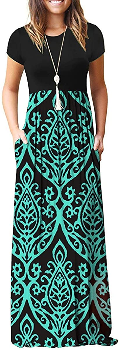 OURS Women's Casual Sleeveless Maxi Dresses Loose Floral Long Maxi Dresses with Pockets