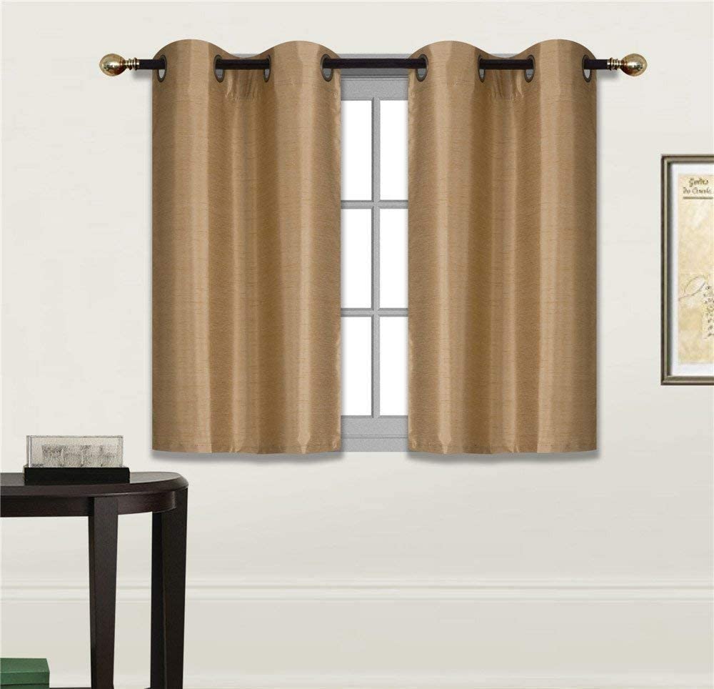 Fancy Linen 2 Panel Faux Silk Blackout Curtain Set Solid Burgundy with Grommet T