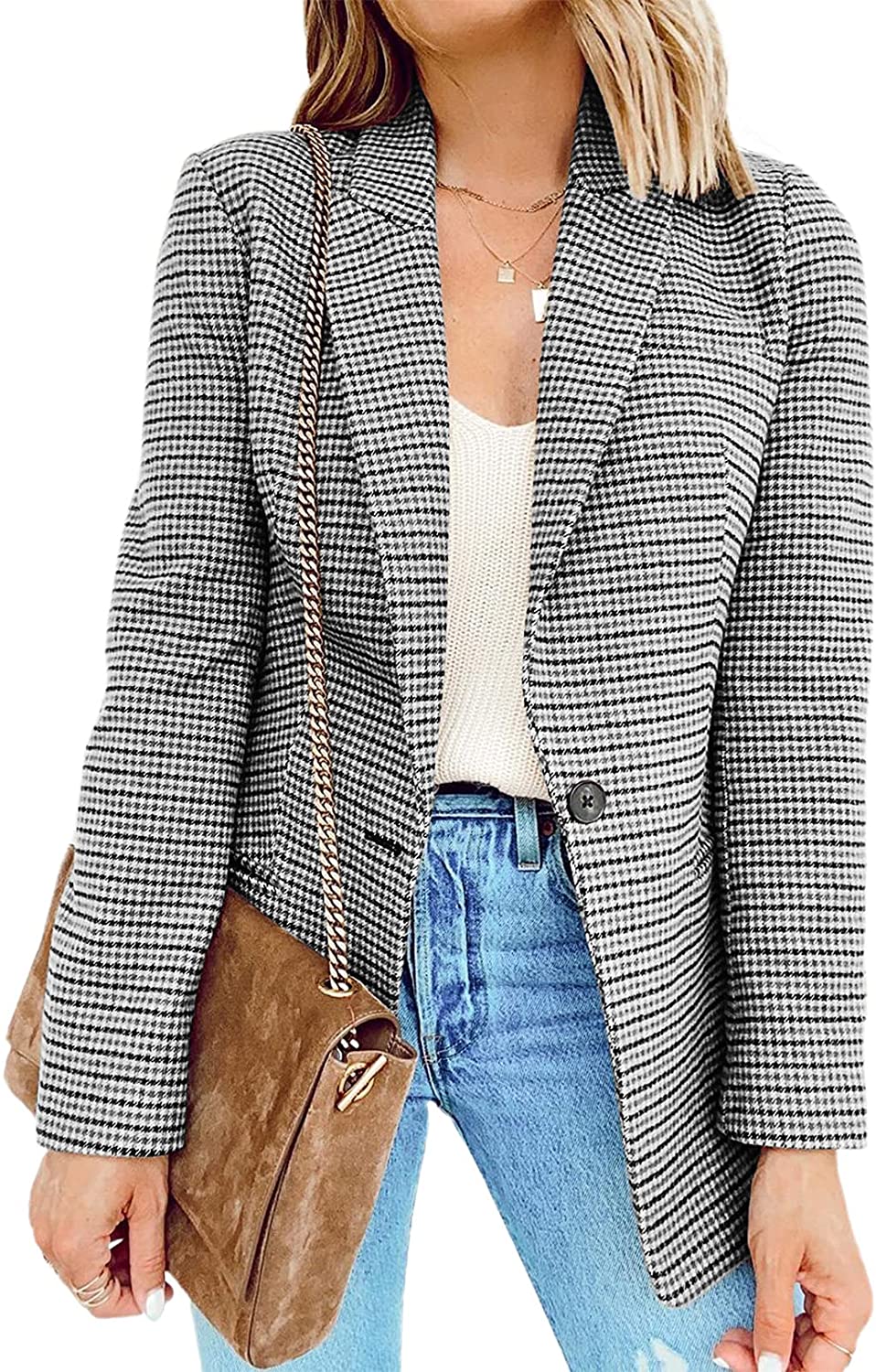 Sidefeel Women Casual Blazers Open Front 3/4 Sleeve Ruched Cardigan Work Office Suit Jacket 
