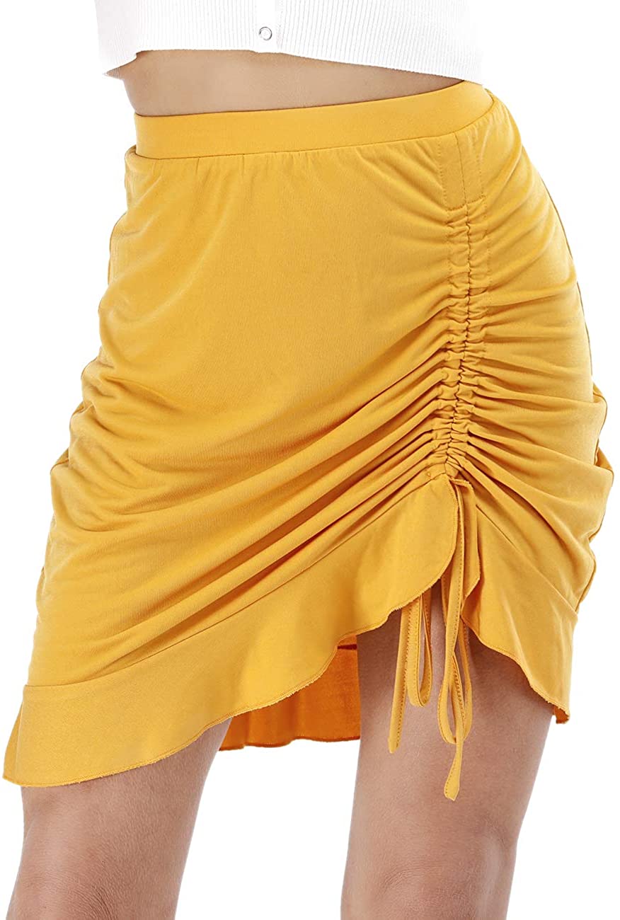 Women' Waistband Short Skirt Frill Hem Gather Skirt with Side 