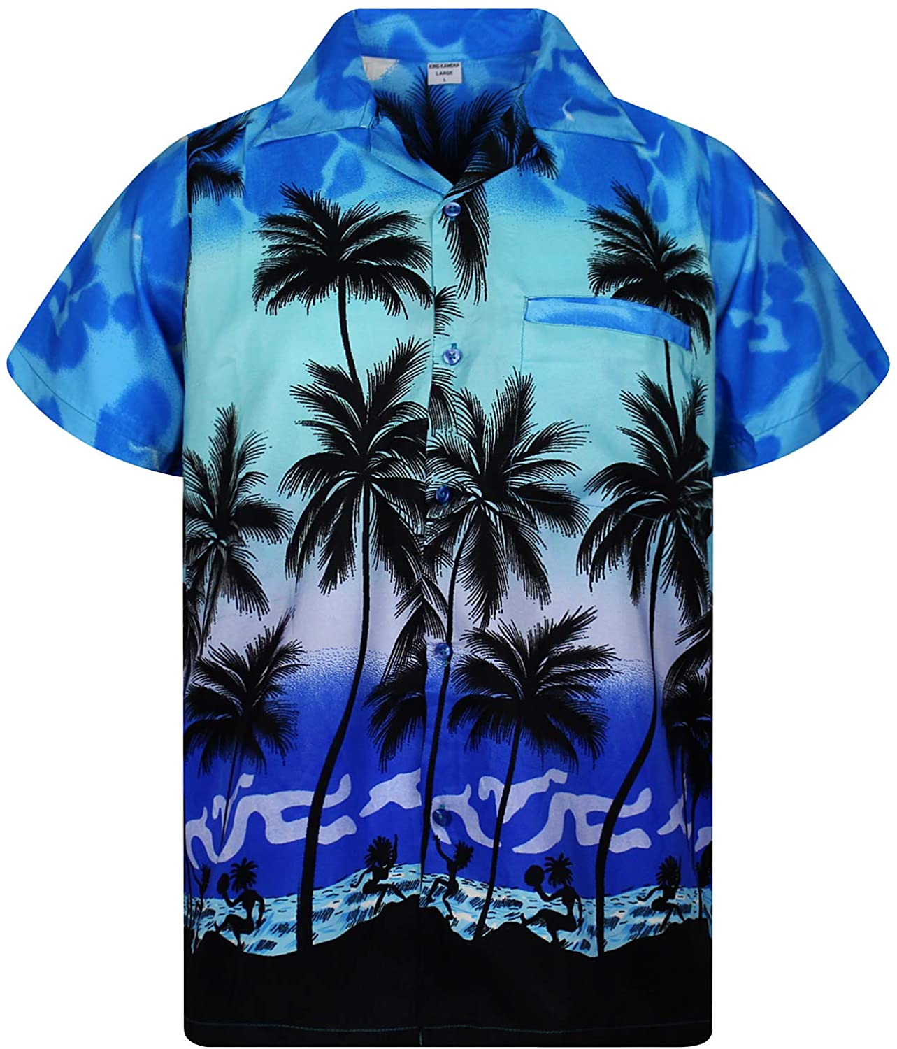 V.H.O. Funky Hawaiian Shirt Men Short-Sleeve Front-Pocket Beach Palm ...