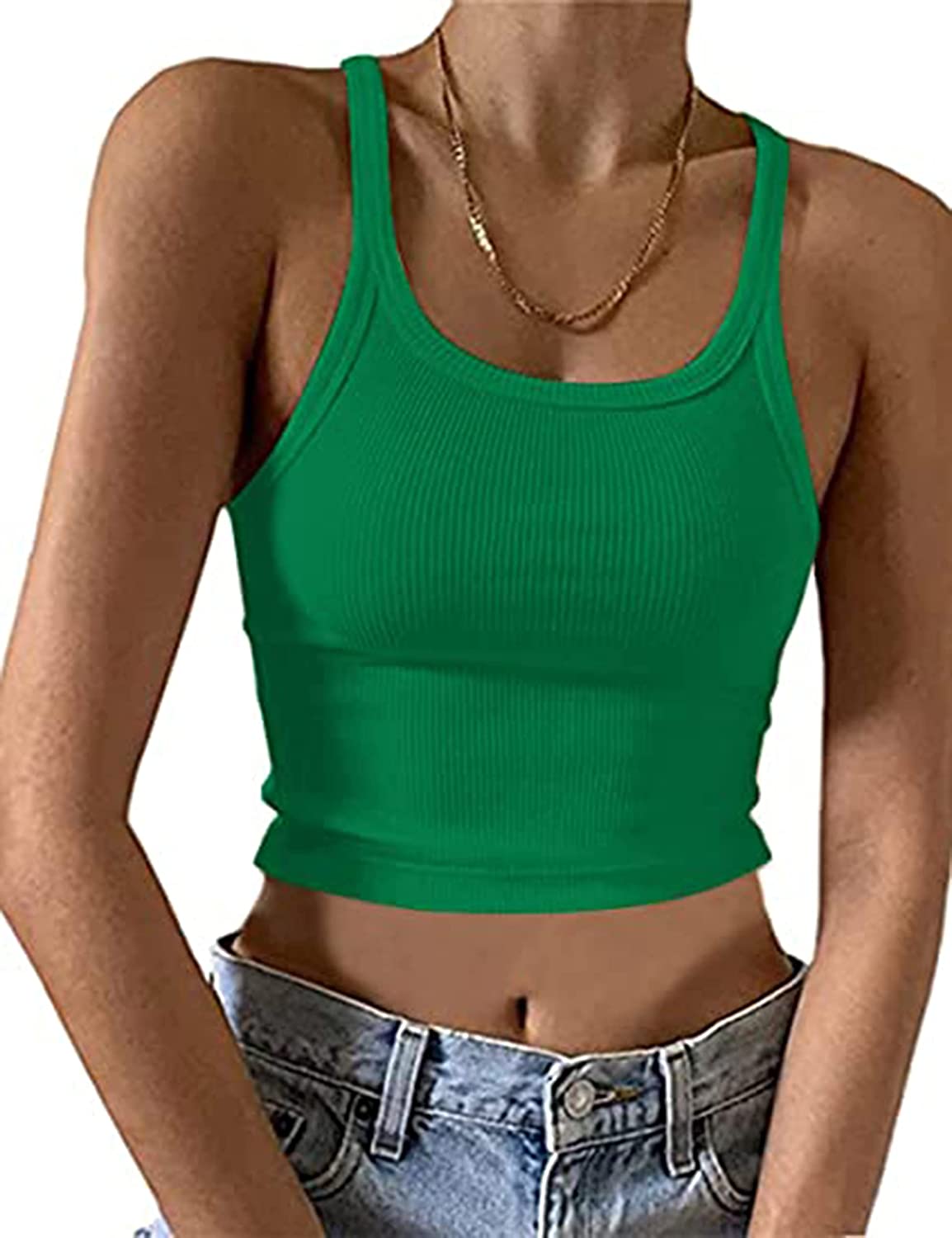 KAMISSY Women's Sleeveless Crop Tank Top Slim Fit Scoop Neck Ribbed Knit  Basic C