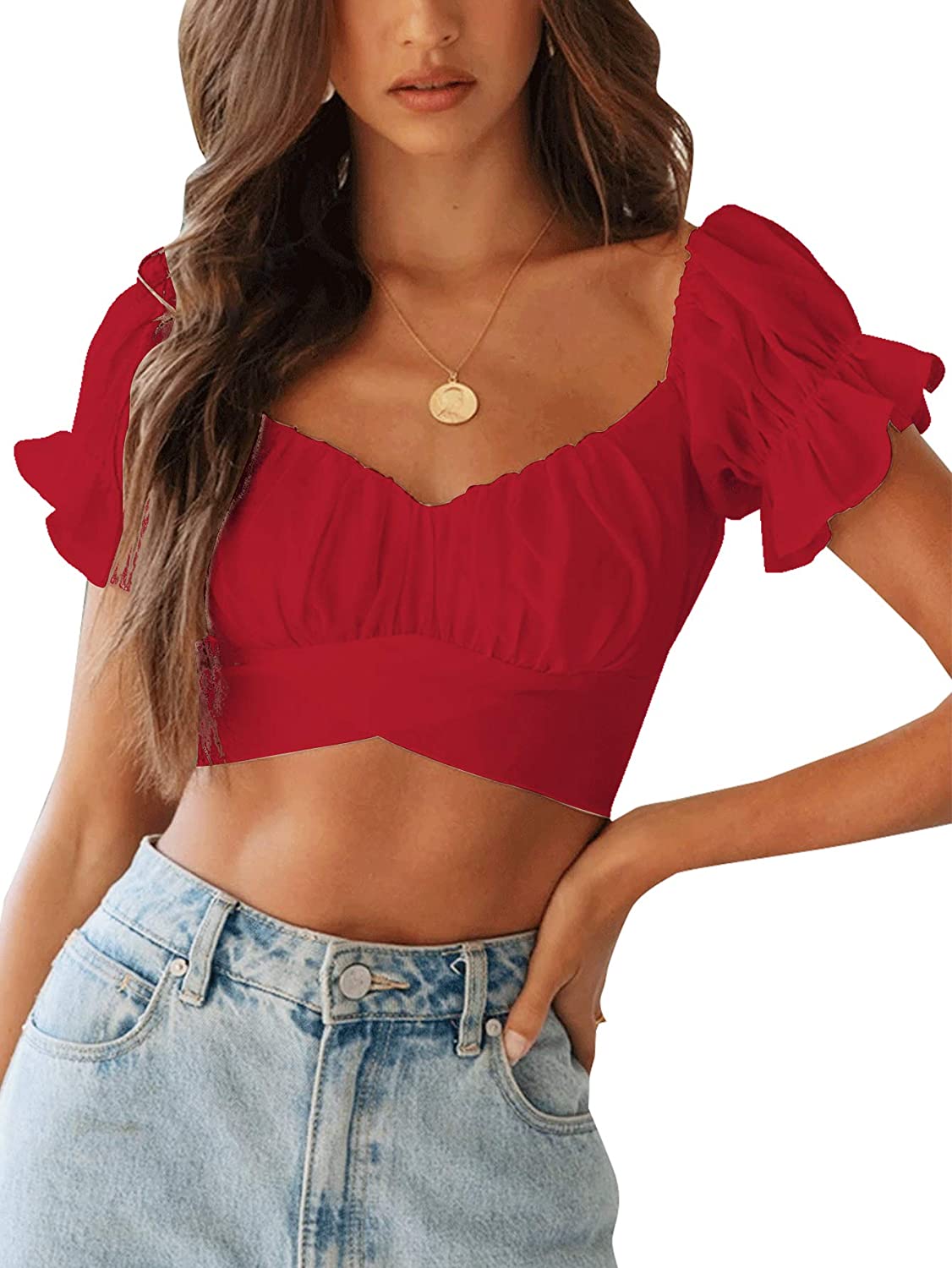Womens Red Off Shoulder Tops