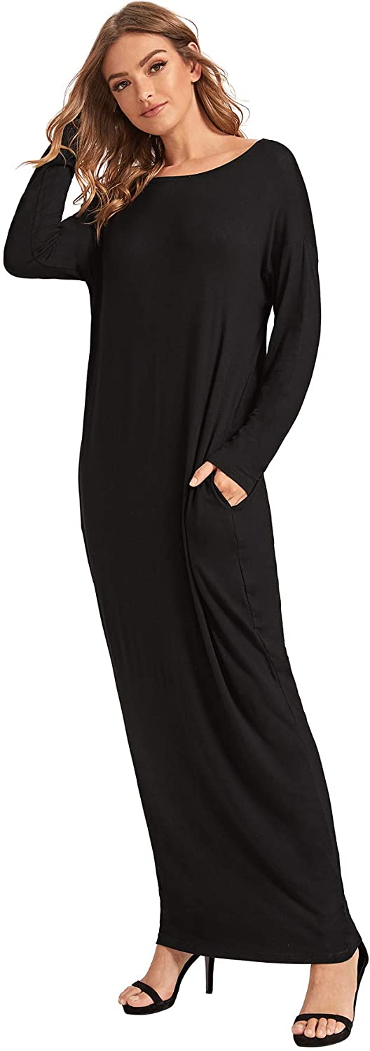 Verdusa Women's Long Sleeve Pocketed Loose Long Lounge Maxi Dress eBay