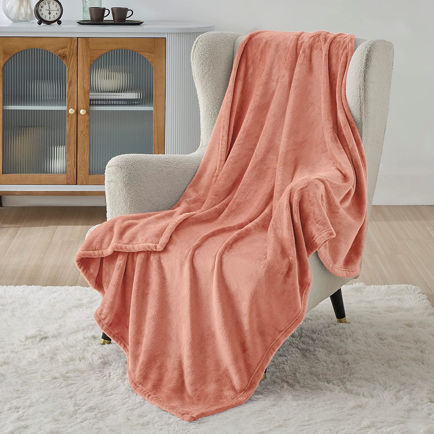  Catalonia Pink Coral Fleece Throw Blanket for Couch
