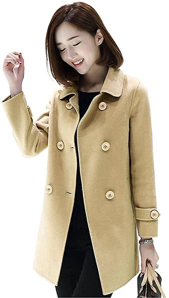 IDEALSANXUN Long Wool Jackets for Womens Faux Fur Collar Slim Fit Pea Coat Outwear