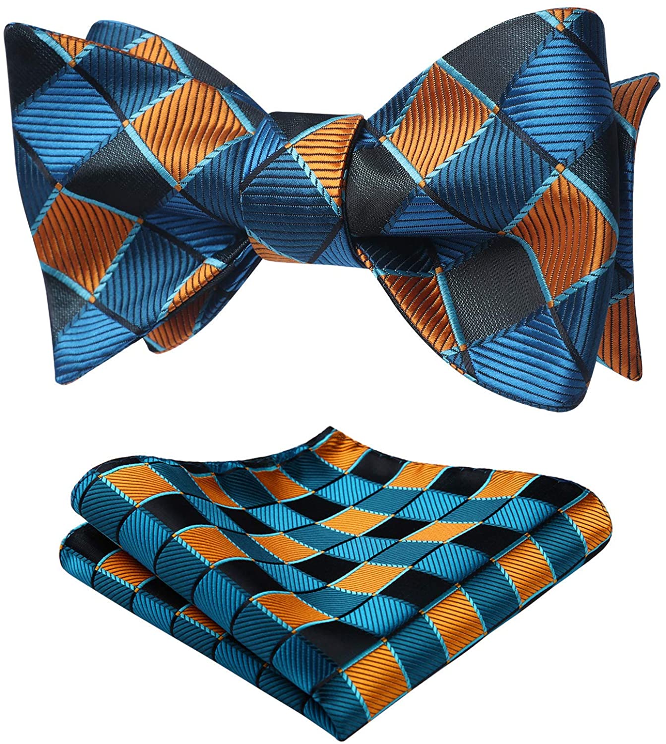 HISDERN Mens Check Plaid Self-tied Bow Tie Stripe Handkerchief Formal Wedding Business Bowtie & Pocket Square Set